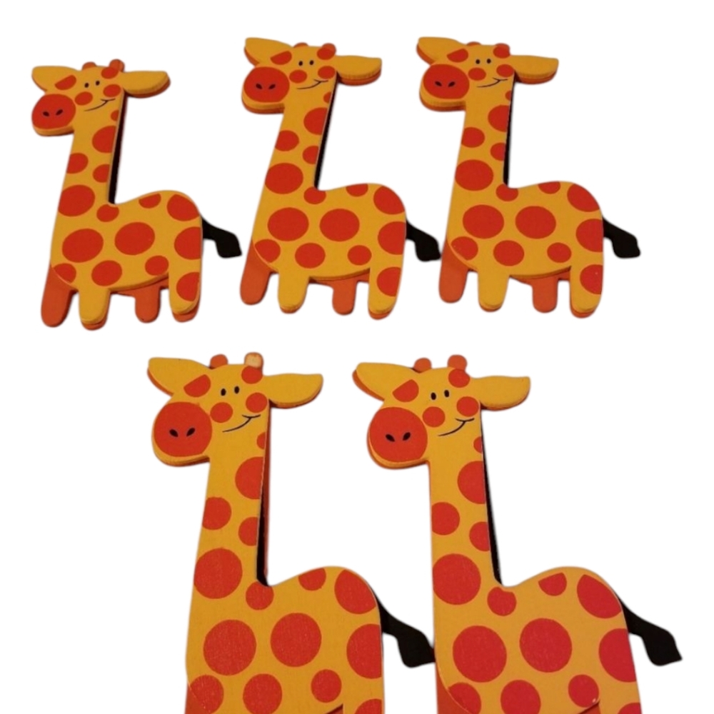 Wood Giraffe Decor 5pc Set, Orange NEW